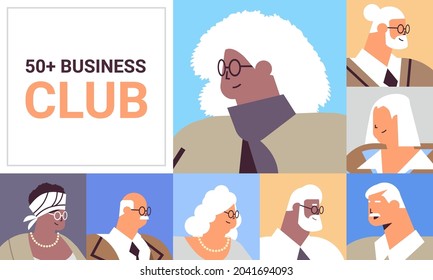 set senior businesspeople avatars mix race business people in formal wear aged old age concept
