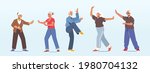 Set of Senior Characters Make Tai Chi Exercising Outdoors. Pensioners Morning Workout at City Park, Group Classes for Elderly People Healthy Body, Flexibility and Wellness. Cartoon Vector Illustration