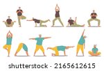 Set of Senior Male and Female Characters Practicing Yoga and Meditation. Elderly People Active Healthy Lifestyle, Sports Activities, Happy and Healthy Retirement Concept. Cartoon Vector Illustration