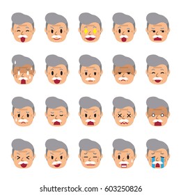 Set of a senior man faces showing different emotions
