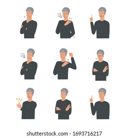 Set of senior man facial expressions illustration