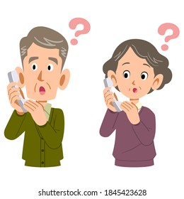 A set of senior man and woman who have doubts about answering the phone