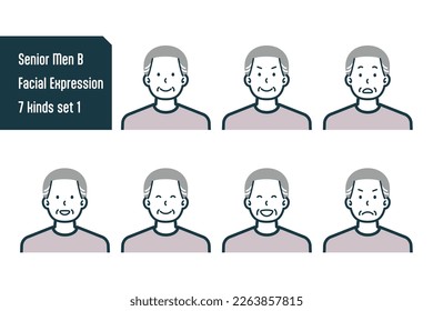 Set of Senior Men bust shot illustrations.