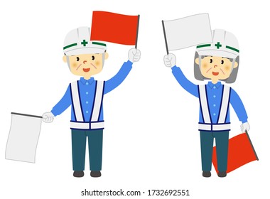Set of senior traffic guides. Vector data on a white background.