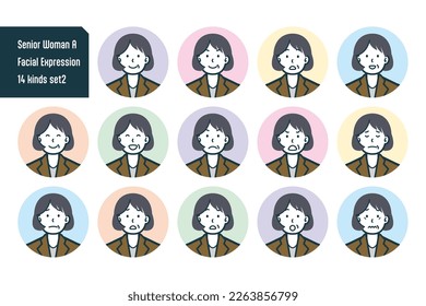 Set of Senior Woman  bust shot illustrations.