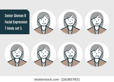 Set of Senior Woman  bust shot illustrations.
