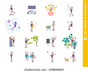 A set of senior women about hobbies and lifestyle.type B.It's vector art so easy to edit."ゆ"="Hot spring".