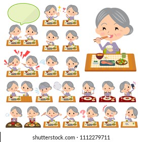 A set of senior women about meals.
Japanese and Chinese cuisine, Western style dishes and so on.
It's vector art so it's easy to edit.