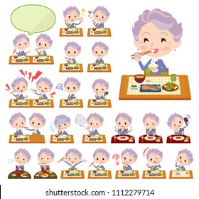 A set of senior women about meals.
Japanese and Chinese cuisine, Western style dishes and so on.
It's vector art so it's easy to edit.