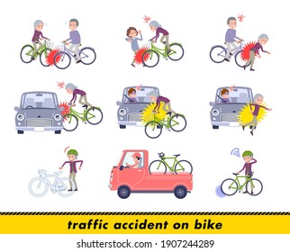 A set of senior women in a bicycle accident.It's vector art so easy to edit.