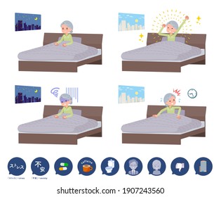 A set of senior women and causes of sleeplessness.It's vector art so easy to edit.