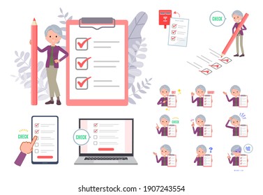 A set of senior women with a check mark.It's vector art so easy to edit."uso"="Lie".