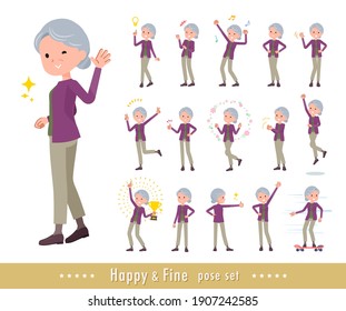 A set of senior women in a cheerful pose.It's vector art so easy to edit.