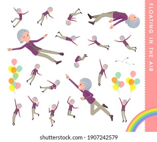 A set of senior women floating in the air.It's vector art so easy to edit.