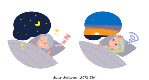 A set of senior women Good sleep and insomnia.It's vector art so easy to edit.