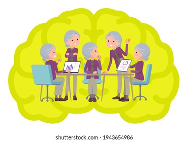 A set of senior women having an intracerebral meeting.It's vector art so easy to edit.