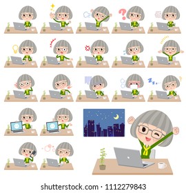 A set of senior women on desk work.
There are various actions such as feelings and fatigue.
It's vector art so it's easy to edit.