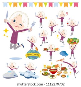 A set of senior women on food events.
There are actions that have a fork and a spoon and are having fun.
It's vector art so it's easy to edit.