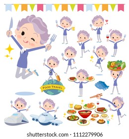 A set of senior women on food events.
There are actions that have a fork and a spoon and are having fun.
It's vector art so it's easy to edit.