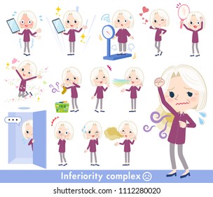 A set of senior women on inferiority complex.
There are actions suffering from smell and appearance.
It's vector art so it's easy to edit.