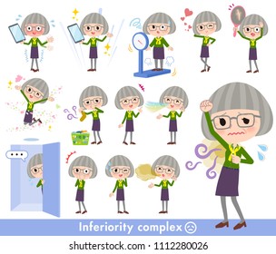 A set of senior women on inferiority complex.
There are actions suffering from smell and appearance.
It's vector art so it's easy to edit.