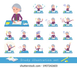 A set of senior women on study.It's vector art so easy to edit.