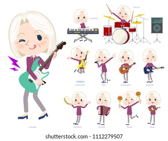 A set of senior women playing rock 'n' roll and pop music.
There are also various instruments such as ukulele and tambourine.
It's vector art so it's easy to edit.