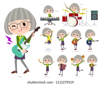 A set of senior women playing rock 'n' roll and pop music.
There are also various instruments such as ukulele and tambourine.
It's vector art so it's easy to edit.