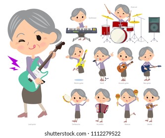 A set of senior women playing rock 'n' roll and pop music.
There are also various instruments such as ukulele and tambourine.
It's vector art so it's easy to edit.