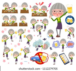 A set of senior women related to alcohol.
There is a lively appearance and action that expresses failure about alcohol.
It's vector art so it's easy to edit.