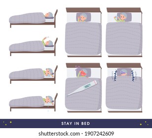 A set of senior women staying in bed.It's vector art so easy to edit.