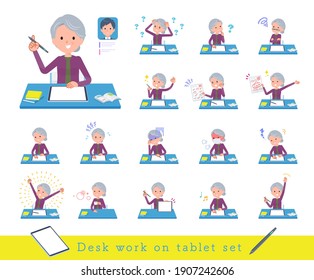 A set of senior women studying on a tablet device.It's vector art so easy to edit.