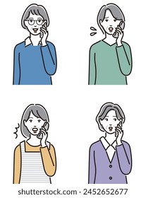 A set of senior women talking with various expressions