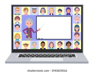 A set of senior women teaching lessons online.It's vector art so easy to edit.