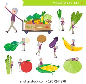 A set of senior women and vegetables.type A.It's vector art so easy to edit.