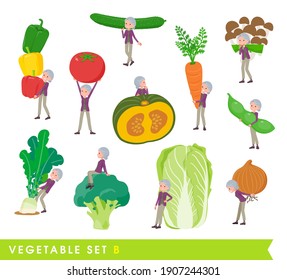 A set of senior women and vegetables.type B.It's vector art so easy to edit.