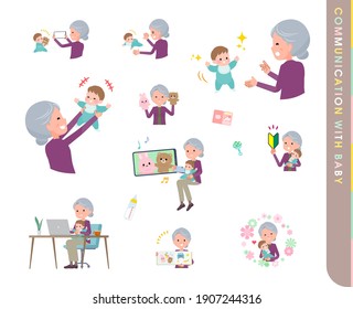 A set of senior women who communicate with their baby.It's vector art so easy to edit.