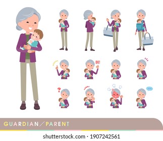 A set of senior women who are guardian of baby.It's vector art so easy to edit.