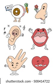 set of senses and sensation sense organ vector hand drawn illustration design