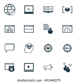 Set Of SEO, Advertising Icons On Email Marketing, Page Speed, Audience Targeting And More. Premium Quality EPS10 Vector Illustration For Mobile, App, UI Design.