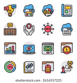 Set of Seo and Analytics Flat Icons