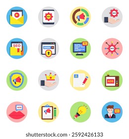 Set of Seo and Commerce Flat Icons

