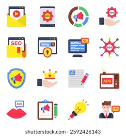 Set of Seo and Commerce Flat Icons

