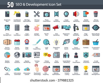 Set of SEO and Development icons - 50 premium quality SEO icon set