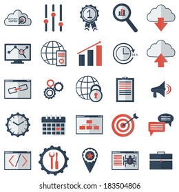 Set of SEO and development icons. Flat style. Vector illustration