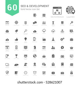 Set Of SEO And Development Icons Solid Style Vector Illustration