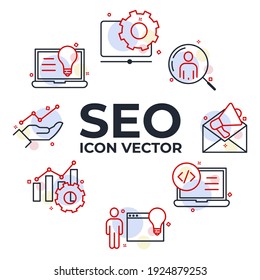 Set of SEO icon. Search Engine Optimization pack symbol template for graphic and web design collection logo vector illustration