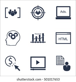 Set Of SEO Icons On Brain Process, PPC And Report Topics. Editable Vector Illustration. Includes Plan, Digital And Optimization Vector Icons.