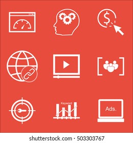 Set Of SEO Icons On Brain Process, Connectivity And Video Player Topics. Editable Vector Illustration. Includes Matching, Group And Performance Vector Icons.