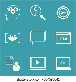 Set Of SEO Icons On Brain Process, PPC And Keyword Marketing Topics. Editable Vector Illustration. Includes Advertising, Businessman And Creativity Vector Icons.